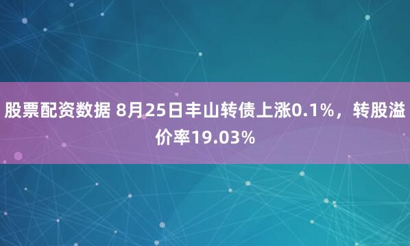 股票配资数据 8月25日丰山转债上涨0.1%，转股溢价率19.03%